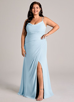 Azazie Deandra Bridesmaid Dresses Sky Blue Mermaid Pleated Chiffon Dress image9