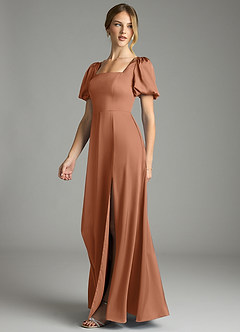 Azazie Fyona Vestidos de damas de honor Vestido de Bronceador de Satén Elástico de Corte en A con Plisado image10