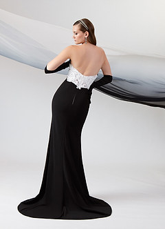 Azazie Mari Wedding Dresses Black Diamond White Mermaid V-Neck Stretch Crepe Dress image5
