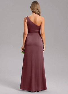 Azazie Phaedra Jurken voor bruidsmeisjes Jurk van Stretch Satijn met A-Lijn One-Shoulder Sangria image2