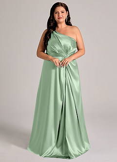 Azazie Brooke Bridesmaid Dresses Matcha A-Line One Shoulder Metallic Satin Dress image11