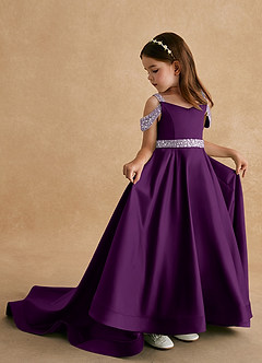 Azazie Jodi Flower Girl Dresses Grape A-Line Matte Satin Dress image1