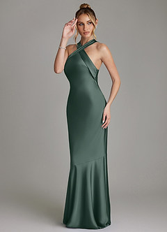 Azazie Reign Bridesmaid Dresses Sea Moss Mermaid Pleated Stretch Satin Dress image5