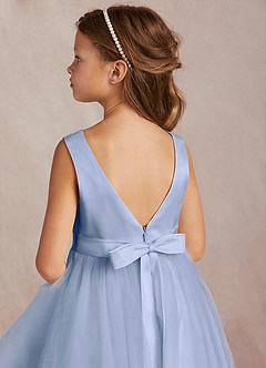 Azazie Marlee Flower Girl Dresses Ice A-Line Pleated Matte Satin Dress image6