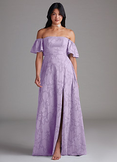 Azazie Sue Bridesmaid Dresses Lilac A-Line Off the Shoulder Floral Burnout Convertible Dress image1