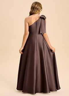 Azazie Penguin Junior A라인 절하다 스트레치 새틴 플로어 길이 주니어 신부 들러리 드레스 image2