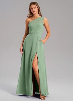 Azazie Phaedra Bridesmaid Dresses Matcha A-Line One Shoulder Chiffon Dress image3