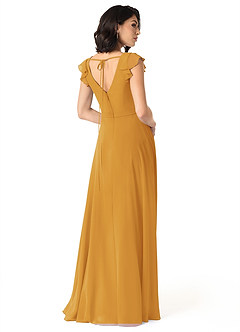 Azazie Claudine Final Sale Butterscotch A-Line Flutter Sleeve Chiffon Dress image5