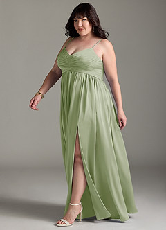 Azazie Alia Robes de demoiselle d'honneur Robe Trapèze en Satin extensible Plissée Vert Sauge image13