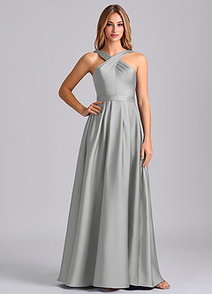 Azazie Dixie Bridesmaid Dresses Silver A-Line Pleated Stretch Satin Dress image3