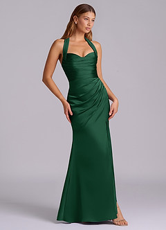 Azazie Destiny Vestidos de damas de honor Vestido de Verde Oscuro de Satén Elástico de Corte Sirena con Escote de Corazón image3