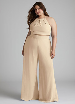 Azazie Kenzi Bridesmaid Dresses Champagne Pleated Chiffon Jumpsuit image8