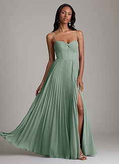Azazie Akiko Bridesmaid Dresses Silver Sage A-Line Sweetheart Neckline Chiffon Dress image1