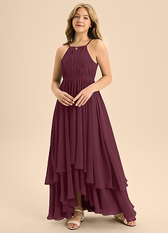 Azazie Elliora Junior Cabernet A-Line Pleated Chiffon Dress image4