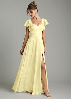 Azazie Bondi Bridesmaid Dresses Lemon Sorbet A-Line Ruched Floral Jacquard Burnout Dress image3
