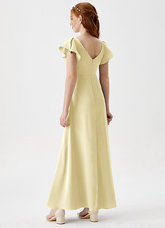 Azazie Omari Junior Lemon Sorbet A-Line Pleated Stretch Satin Dress image2