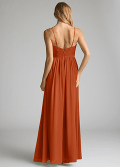 Azazie Alia Vestidos de damas de honor Vestido de Naranja Quemada de Gasa de Corte en A con Plisado image5
