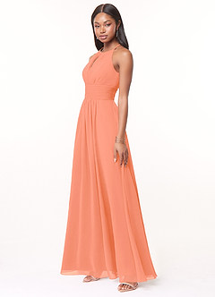 Azazie Bonnie Robes de demoiselle d'honneur Robe Trapèze en Mousseline de soie Trou de serrure froncé Coucher De Soleil image3