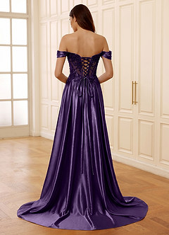 Rowane Plum Corset Rhinestone Sheer Lace Prom Dress image2