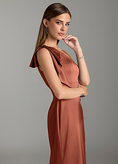 Azazie Rinna Brautjungfernkleider Meerjungfrau-Linie Gestreift Stretch-Satin Kleid Lehm image6