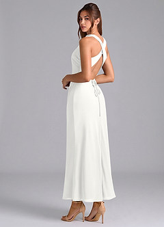 Azazie Evadne 신부 들러리 드레스 쉬스 주름진 쉬폰 발목 길이 드레스 image2