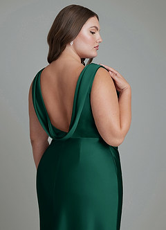 Azazie Kieryn Bridesmaid Dresses Emerald Mermaid Pleated Stretch Satin Dress image14