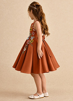 Azazie Prima Flower Girl Dresses Burnt Orange A-Line Bow Matte Satin Dress image4