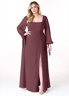 Azazie Leonia Bridesmaid Dresses Sangria A-Line Long Sleeve Chiffon Dress image8