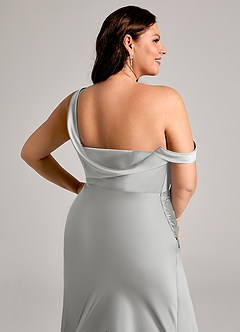 Azazie Madelyn Vestidos de damas de honor Vestido de Plata de Satén Elástico de Corte Sirena Convertible con Hombro unilateral image14