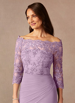 Azazie Rhonda Mother of the Bride Dresses Wisteria Mermaid Off the Shoulder Mesh Dress image9
