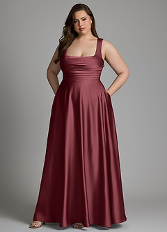 Azazie Azaria Vestidos de madrinha de casamento Vestido Merlot de Cetim elástico de Linha A com Corpete image9