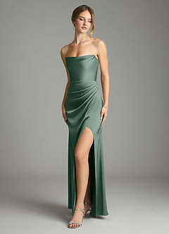 Azazie Leonis Brautjungfernkleider Wandelbar Meerjungfrau-Linie Plissee Stretch-Satin Kleid Eukalyptus image1