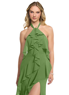 Azazie Velma Bridesmaid Dresses Basil A-Line Side Slit Chiffon Dress image4