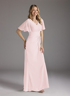 Azazie Morning Glory Mother of the Bride Dresses Blushing Pink A-Line V-Neck Ruched Chiffon Dress image3