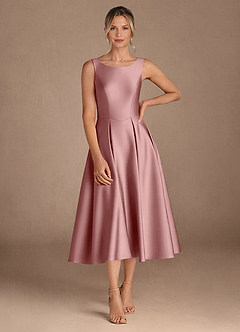 Azazie Fulton Mother of the Bride Dresses Dusty Rose A-Line Pleated Stretch Satin Dress image4