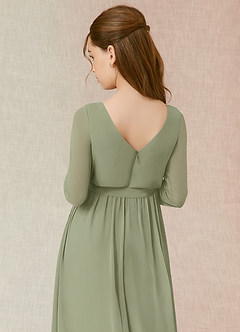 Azazie Angelica Junior Abito A-Line in Chiffon Plissettato Pistacchio image7