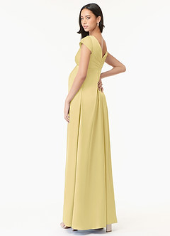Azazie Allessia Maternity Bridesmaid Dresses A-Line Pleated Stretch Satin Floor-Length Dress image4