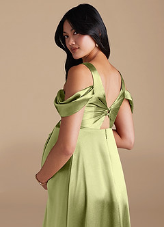 Azazie Rhea Brautjungfernkleider für Schwangere A-Linie Plissee Metallischer Satin Bodenlänge Kleid image5
