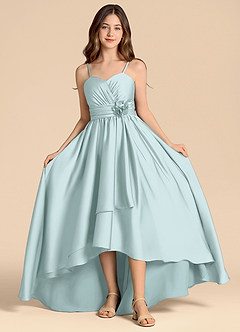 Azazie Catalina Junior Abito A-Line in Raso Elasticizzato Scollo a Cuore Sea Glass image4