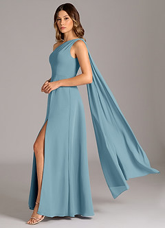 Azazie Tella Bridesmaid Dresses Moody Blue A-Line One Shoulder Chiffon Dress image1
