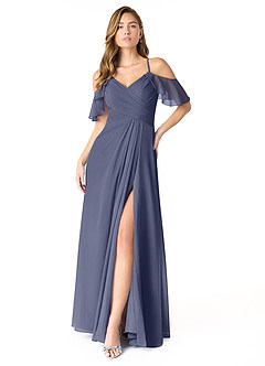 Azazie Dakota Bridesmaid Dresses Stormy A-Line V-Neck Pleated Chiffon Dress image1