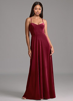 Azazie Mei Robes de demoiselle d'honneur Robe Trapèze en velours Corset Bourgogne image6