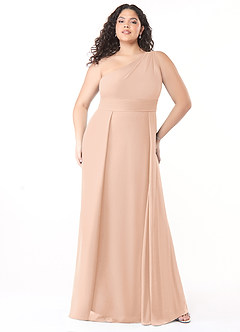 Azazie Dallas Vestidos de damas de honor Vestido de Rosa Inglesa de Gasa de Corte en A con Hombro unilateral image6