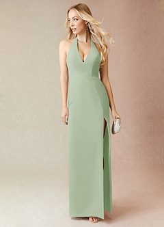 Azazie Yessi Bridesmaid Dresses Dusty Sage Sheath Pleated Chiffon Dress image1