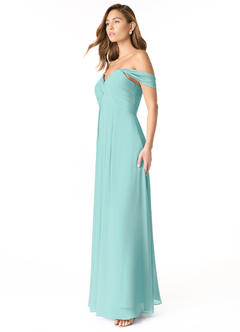 Azazie Kaitlynn Abiti da Damigella Abito Convertibile Impero in Chiffon Increspato Acqua image4