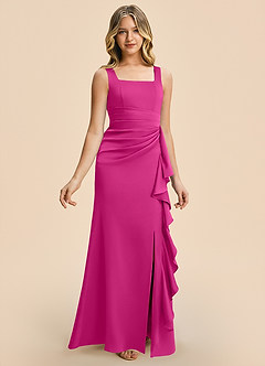 Azazie Adrienne Junior Fuchsia Sheath Pleated Stretch Satin Dress image6