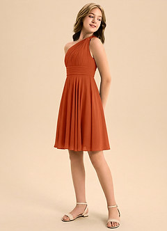 Azazie Charlize Junior Burnt Orange A-Line Pleated Chiffon Dress image4