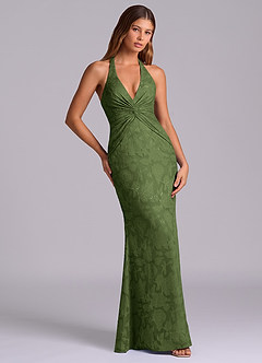 Azazie Valerie 신부 들러리 드레스 인어 주름진 플로럴 번아웃 바닥 길이 드레스 image5