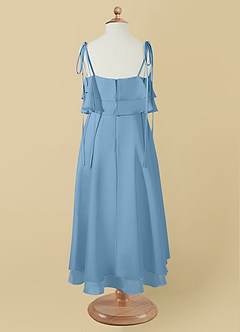 Azazie Temi Flower Girl Dresses Steel Blue A-Line Spaghetti Strap Chiffon Dress image11