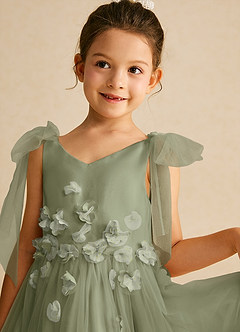 Azazie Minia Flower Girl Dresses Pistachio A-Line Bow Matte Satin Dress image4